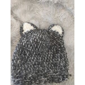 Crochet Baby Hat Gray Animal Ear Beanie Cozy Chunky Knit